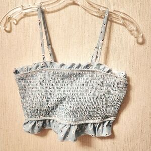 Light Blue Smocked Ruffle Crop Top with Adjustable Straps - Women's